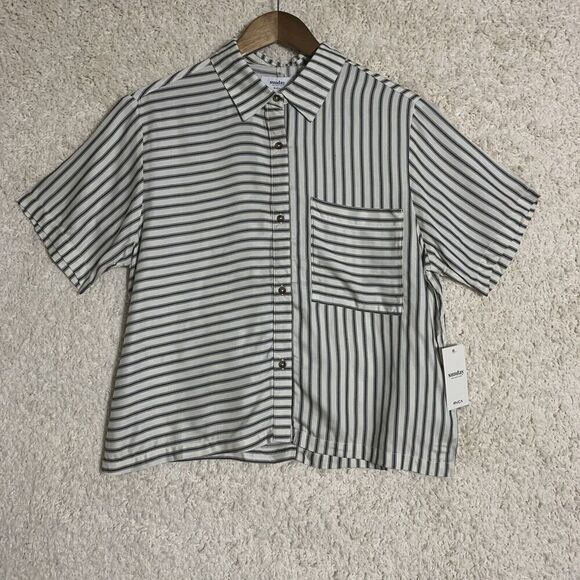 RVCA‎ Sunday Collection Striped Button Up White Shirt Womens Size Medium NWT Top - Picture 3 of 11